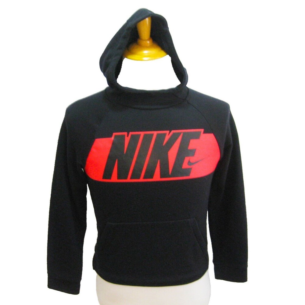 NIKE Boy's Size Youth Large Black Athletic Hoodie Logo Hooded Sweatshirt Dri-Fit